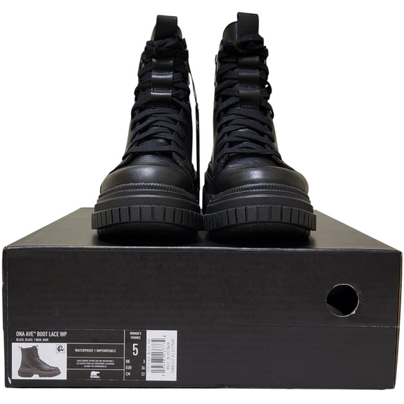 Sorel Women Chunky Combat Boots Ona Ave Boot Lace Up Size US 5 Black Leather - Picture 6 of 6